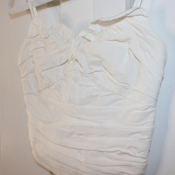 ZARA White Ruched Draped Poplin Top with Smocked Back | Small - Picture 5 of 10